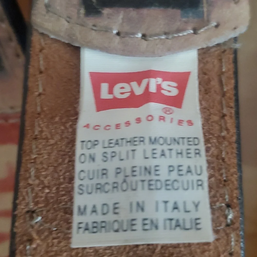 Levi's Brown Leather Belt with Red and Blue Panel Logos